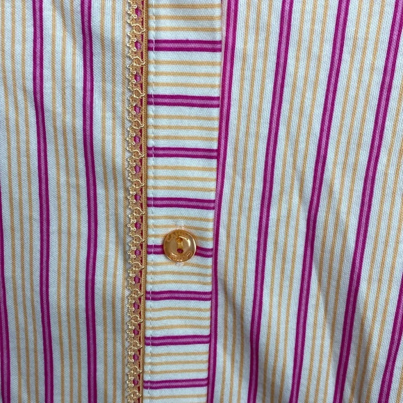 Calida Pink & Orange Striped, Button Front Long Sleeve Woman’s Large Night Shirt - Picture 3 of 11